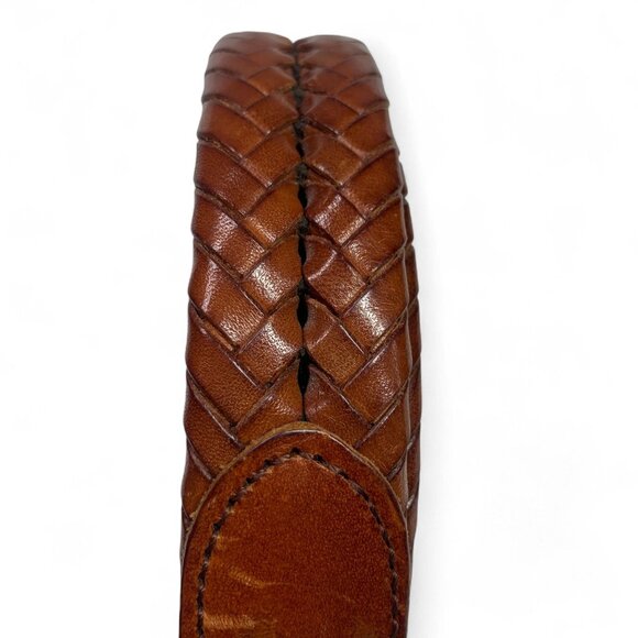 Coach Men's Braided Leather Belt With Solid Brass Buckle Tan Brown Sz 32" - Picture 7 of 7